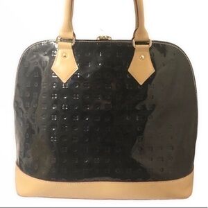Arcadia black patent leather embossed satchel bag